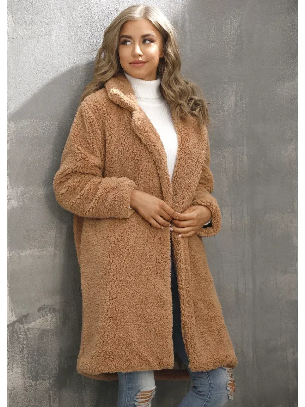 Dames Warme Faux Lamsbont Jassen Winter Fleece Vrijetijdsjack Shaggy Jas Vrouwen Dikke Pluizige Luxe Bontjas Bovenkleding