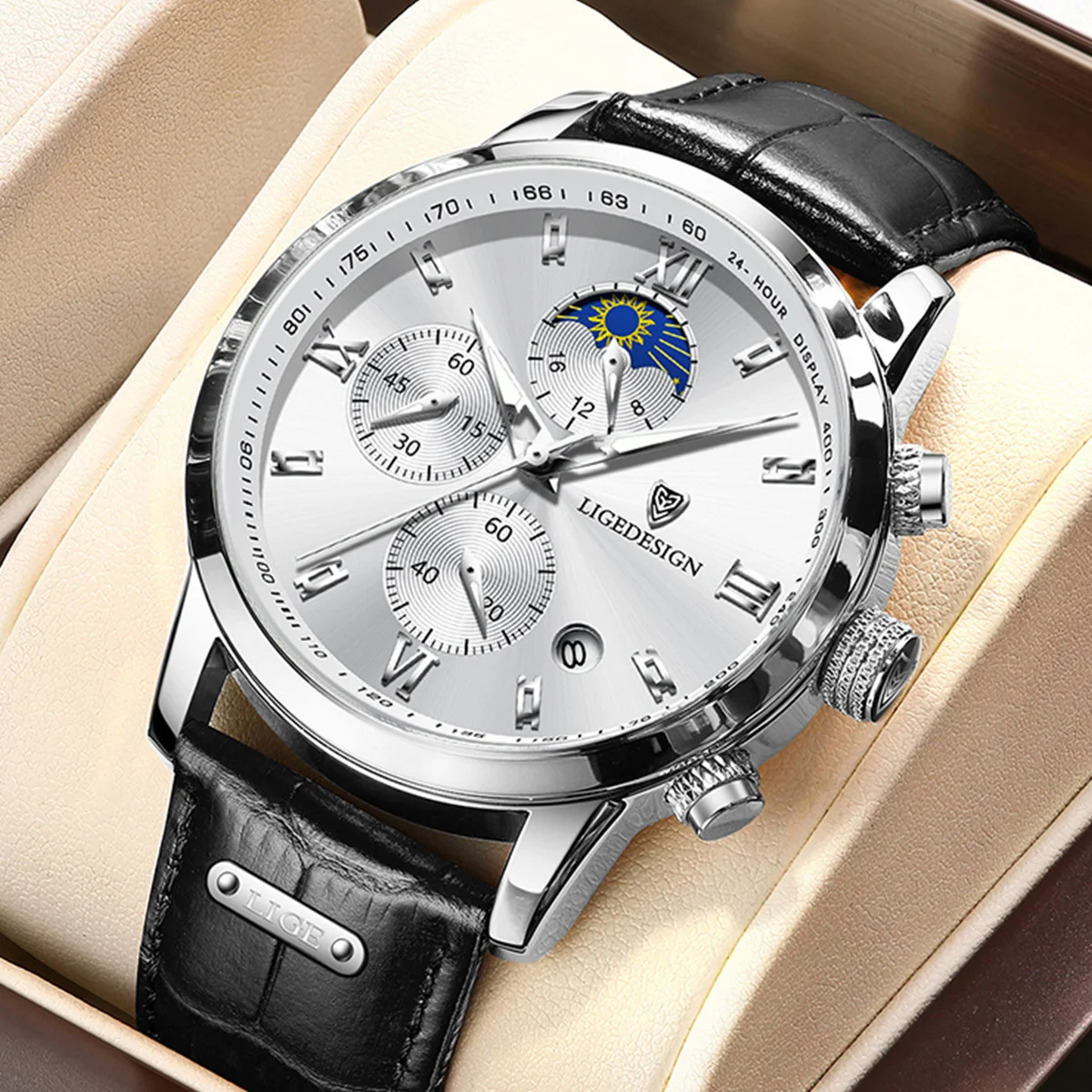 

LIGE кожаный ремешок мужские часы модные спортивные светящиеся календари мужские часы водонепроницаемые кварцевые часы мужские роскошные часы с хронографом