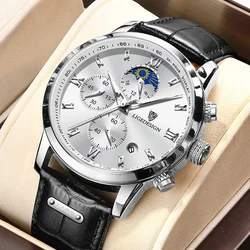 LIGE Leather Strap Man Watch Fashion Sport Luminous Calendar Mens Watch Waterproof Quartz Watches Men Luxury Chronograph Clock