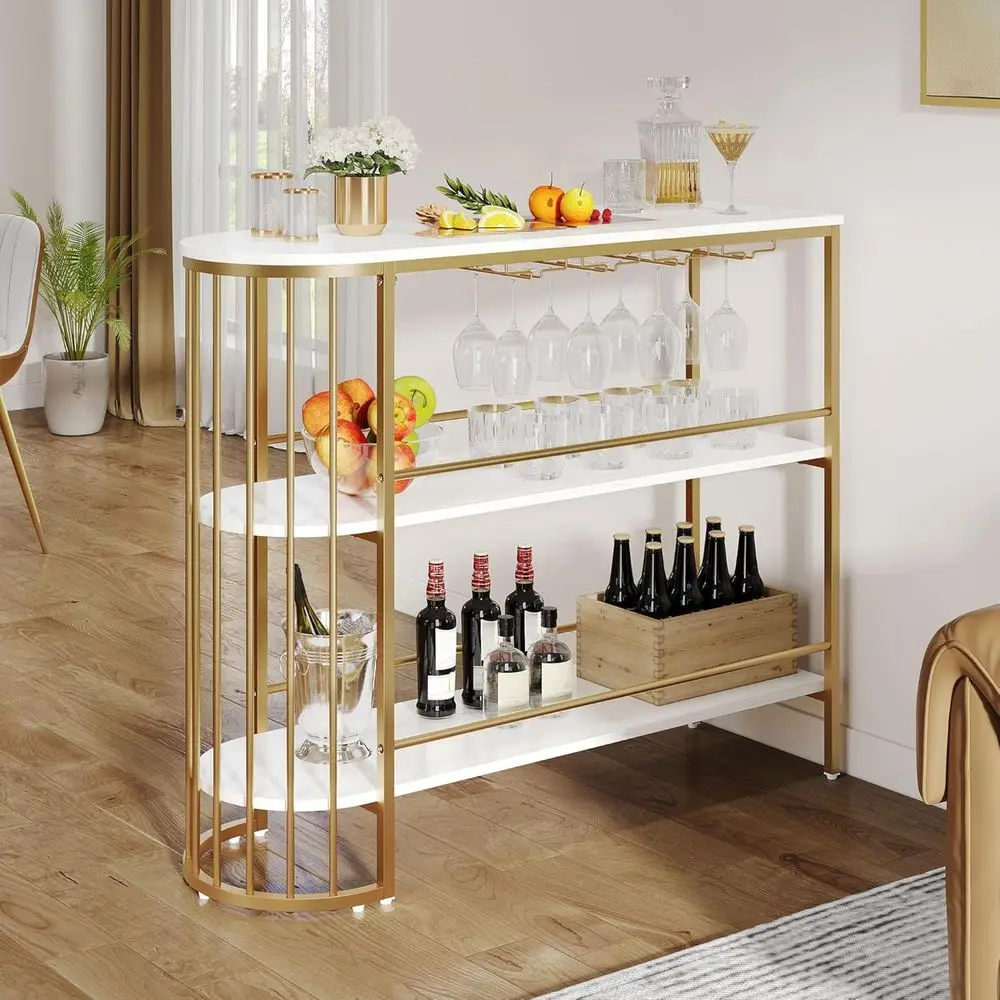 

3-Tier Glass-Holding Liquor Bar Table, 47 Storage Display Cabinet for Home Kitchen Dining