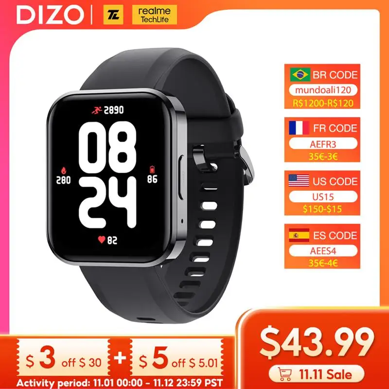 Top! realme Techlife DIZO Watch D Talk Smart Watch 1.8 inch Display with Bluetooth Calling Function Sport Smartwatch Women Men