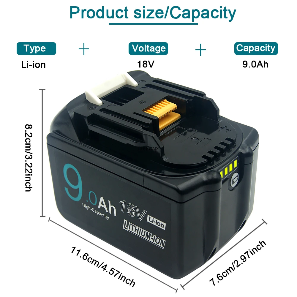 BL1860 BL1890 18V 9000mAh Li-ion Replacement Rechargeable Battery for Makita BL1840 BL1850 BL1830 BL1890 LXT400 with 15 Cells