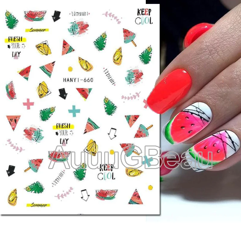 Nail Art 3d adesivo per colla posteriore estate anguria frutta decalcomanie decorazione per unghie salone di bellezza