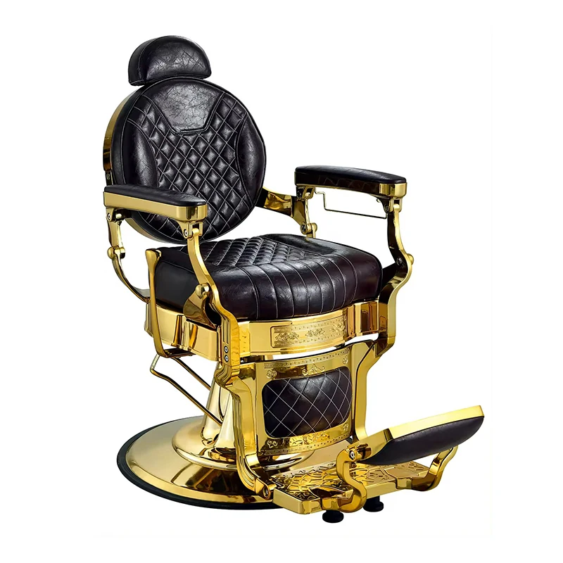 

High Quality Barbershop Furniture Black Gold Antique Styling Hairdresser Chair Adjustable Reclining Costom Barber Chair