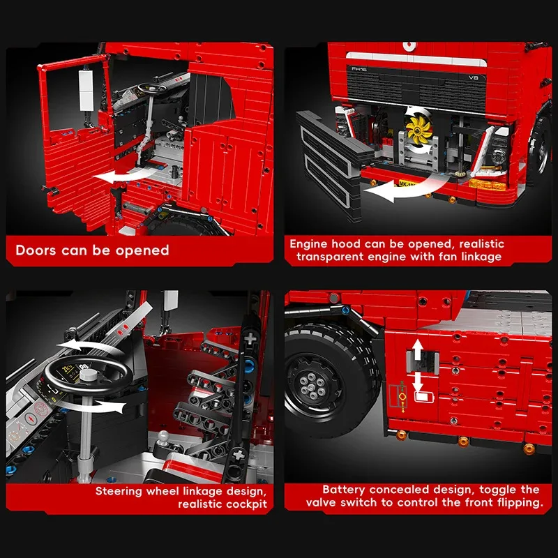 Mold King 19015 Technische Vrachtwagen Speelgoed De Afstandsbediening FH16 Pneumatische Tractor Bouwsteen Assemblage Auto Baksteen Set Kids Gift