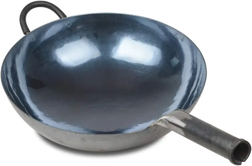 ZhenSanHuan Chinese Hand Hammered Iron Woks and Stir Fry Pans, Non-stick, No Coating, Carbon Steel Pow