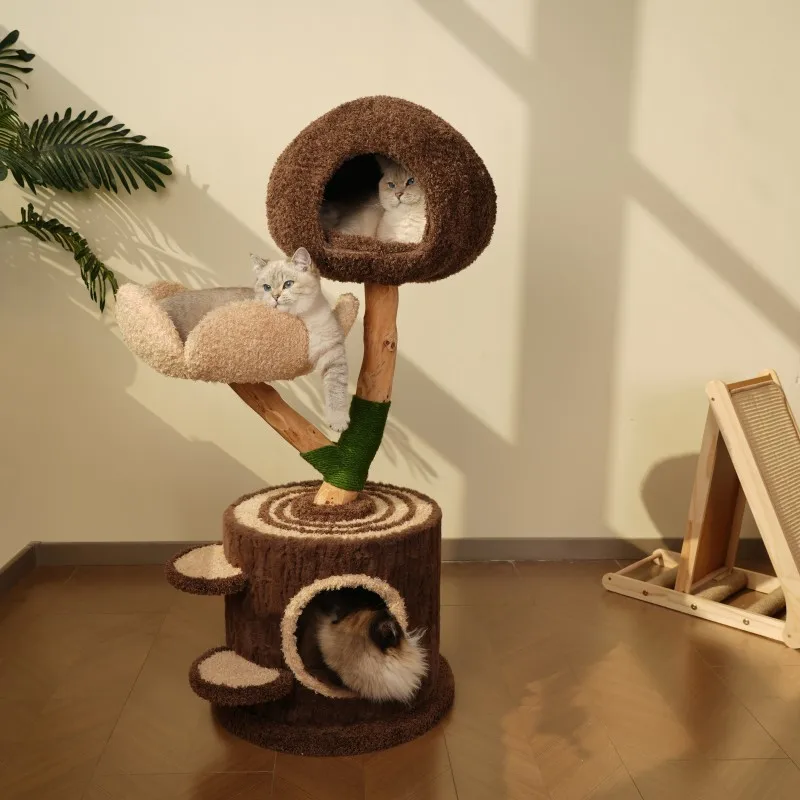New product launch, modern style rubber wood sisal plush scratching board cat climbing tree, suitable for indoor cats, multi-lay