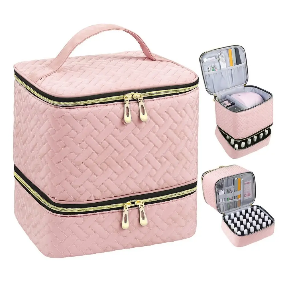 Double Layer Nail Polish Organizer Bag Large Capacity 30 Compartment Nail Care Kit Bag Handheld Cosmetic Bag for Nail Lovers