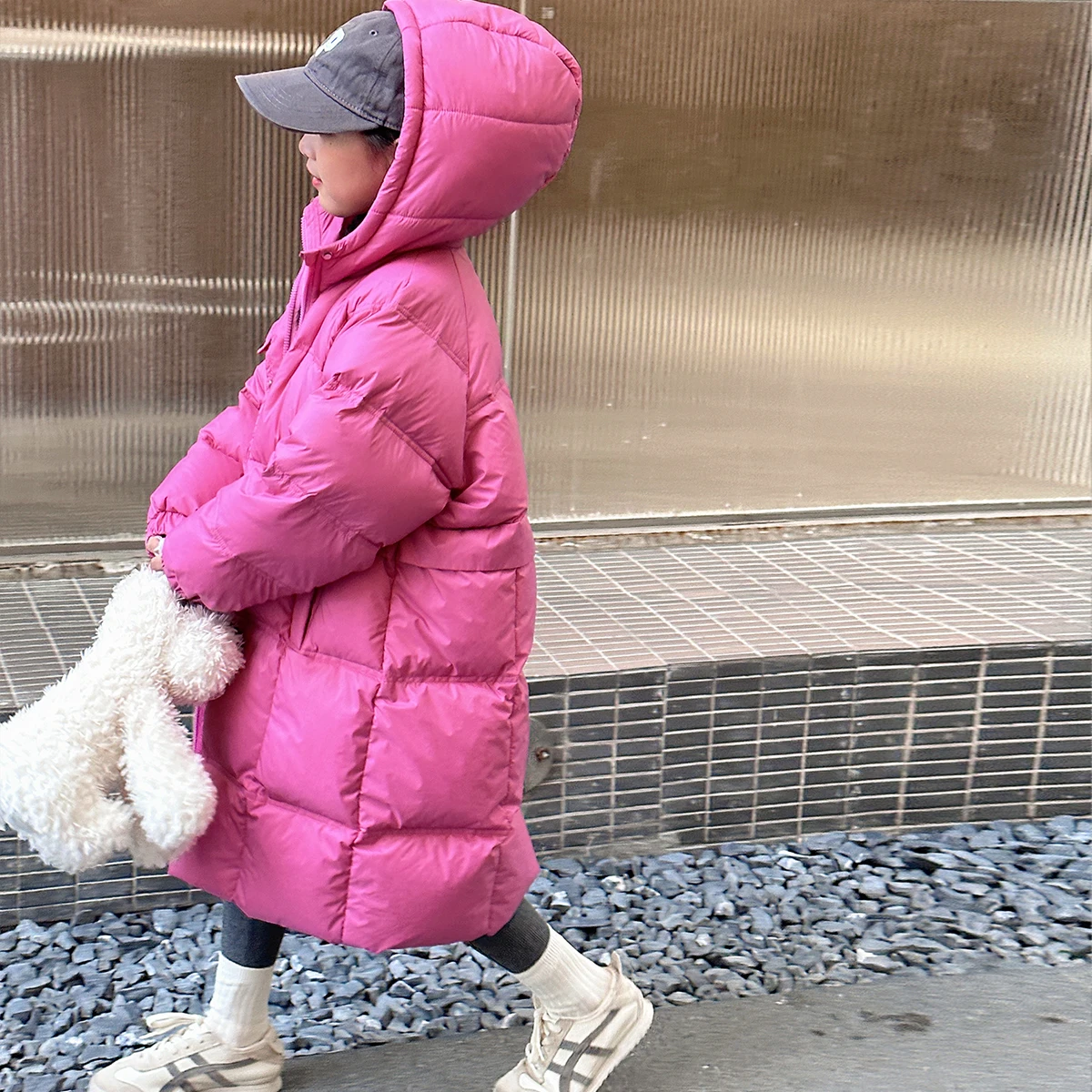 Winter Clothes Girls Cotton Padded Parka Long Jacket Rose color Korean Teen Girl Loose Down Cotton Coats Kids Windbreak Overcoat