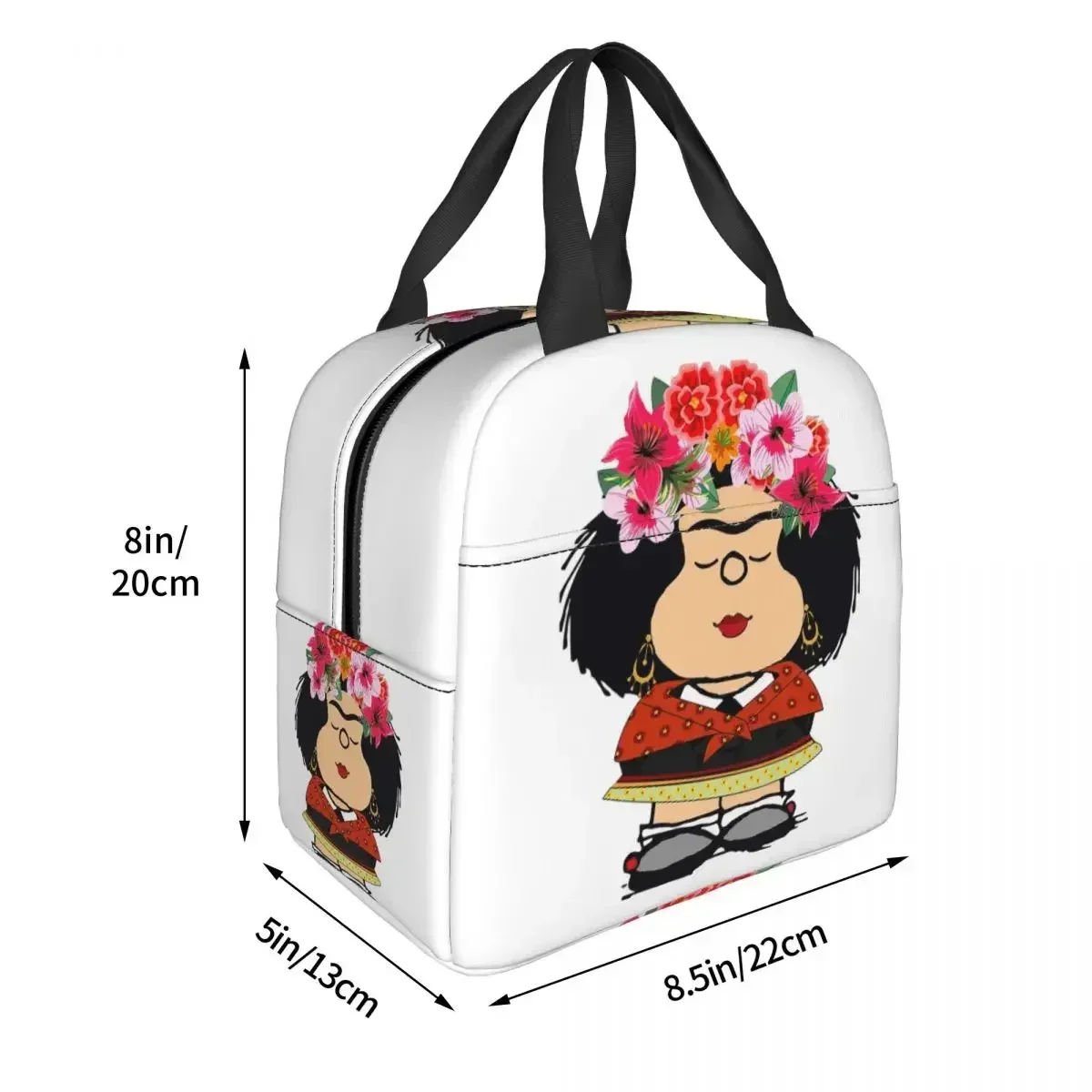 M-Mafalda-S Kahlo Fanart Funny Cartoon Insulated Lunch Bag for Women Kids Leakproof Food Boxes Thermal Lunch Box Tote