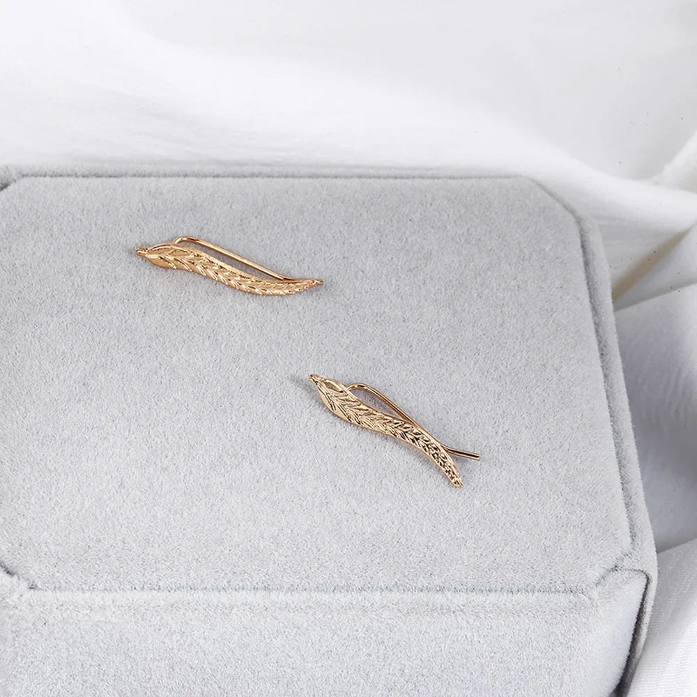 FSUNION New Elegant Golden Silver Color Ear Cuff Leaf Stud Earrings 2026 Trendy Fashion Jewelry Accessories Gifts for Women