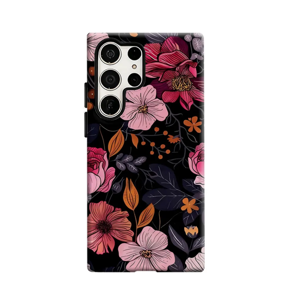 CaseLumi Phone Case For Samsung Galaxy S25 S24 S23 Ultra Plus HD Hard Midnight Floral Elegance Double Layer Cover Film Shell