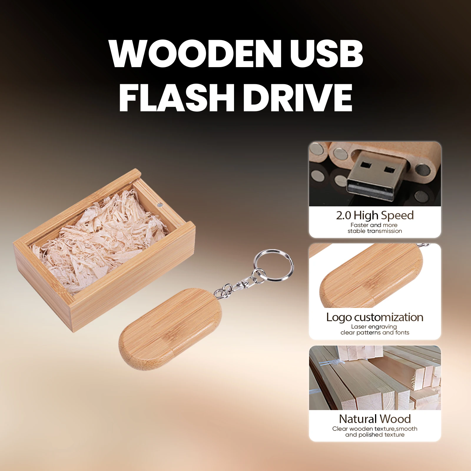 JASTER USB Flash Drive 2.0 Wooden Transparent acrylic box cover Memory Stick Pendrive 4GB 8GB 16GB 32GB 64GB 128GB U disk gifts