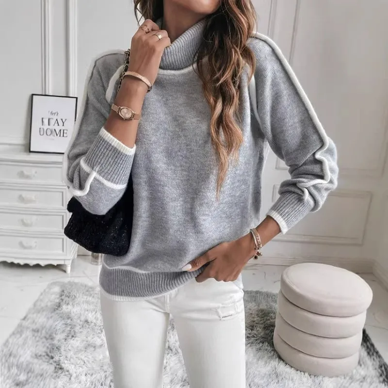 Long Sleeve Pullover Top Regular Length Intellectual with High Neck Heat Set Ribbed Medium Weight Single Autumn Women Sweater