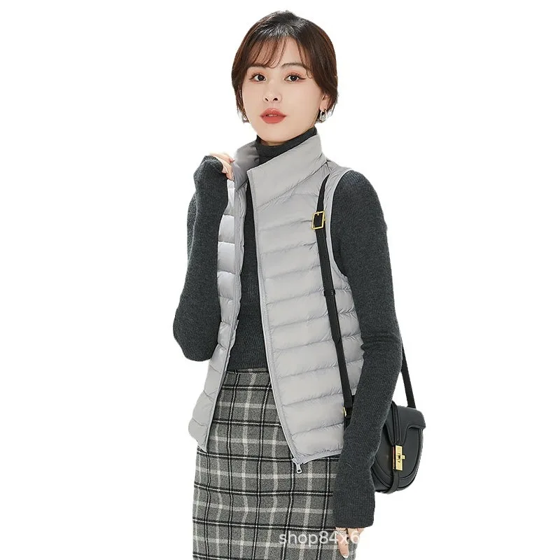 Gilet da donna leggero in piumino d'anatra Colletto alla coreana alla moda Piumino senza maniche casual da donna Capispalla invernale portatile VT-329