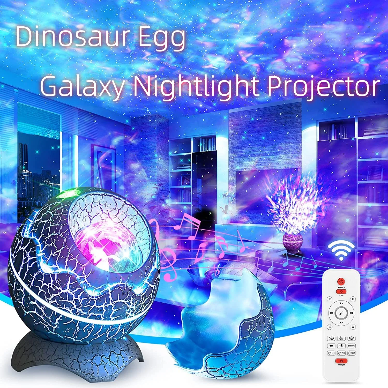 Lámpara LED Aurora, luz nocturna de galaxia, proyector dinámico con Bluetooth, Audio, iluminación de ambiente, huevo de dinosaurio, regalo de Pascua