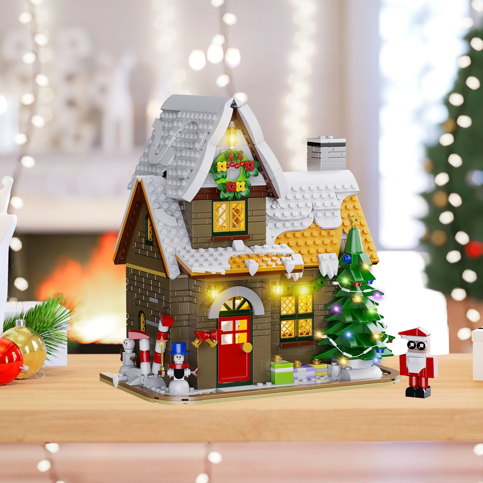 Kit de bloques de construcción de casa de nieve de Navidad con luces LED, Escena de Navidad, modelo de arquitectura, ladrillos, juguete para niños, regalo de Navidad