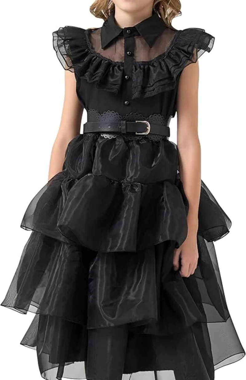 Black Witch Princess Dress for Girls Cosplay Dress Halloween Party Dancing Clothing with Accessories - view 5