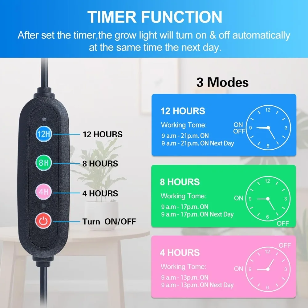 نظام إضاءة LED للنمو بقدرة 90 وات للنباتات الداخلية، حامل متضمن، مؤقت، مثالي للنباتات المنزلية الطويلة ونمو البونساي #4