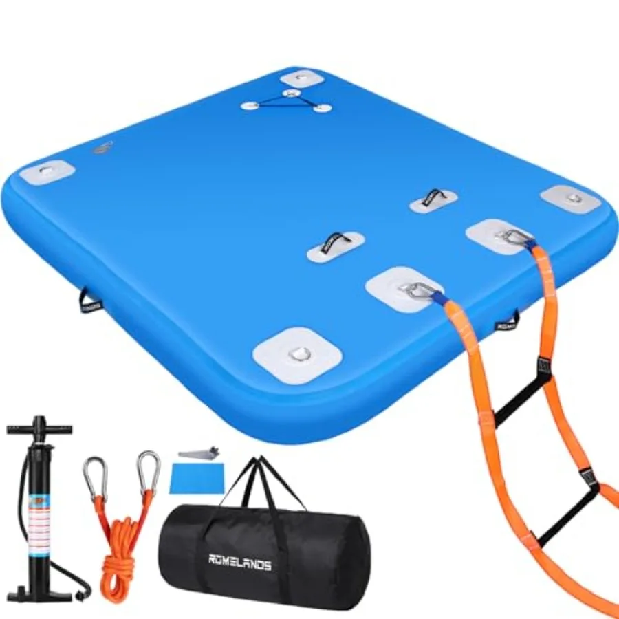 Nadmuchiwana platforma pływająca, duża mata powietrzna, nadmuchiwana podkładka wodna z antypoślizgową powierzchnią do jeziora, basenu, plaży, oceanu, niebieska