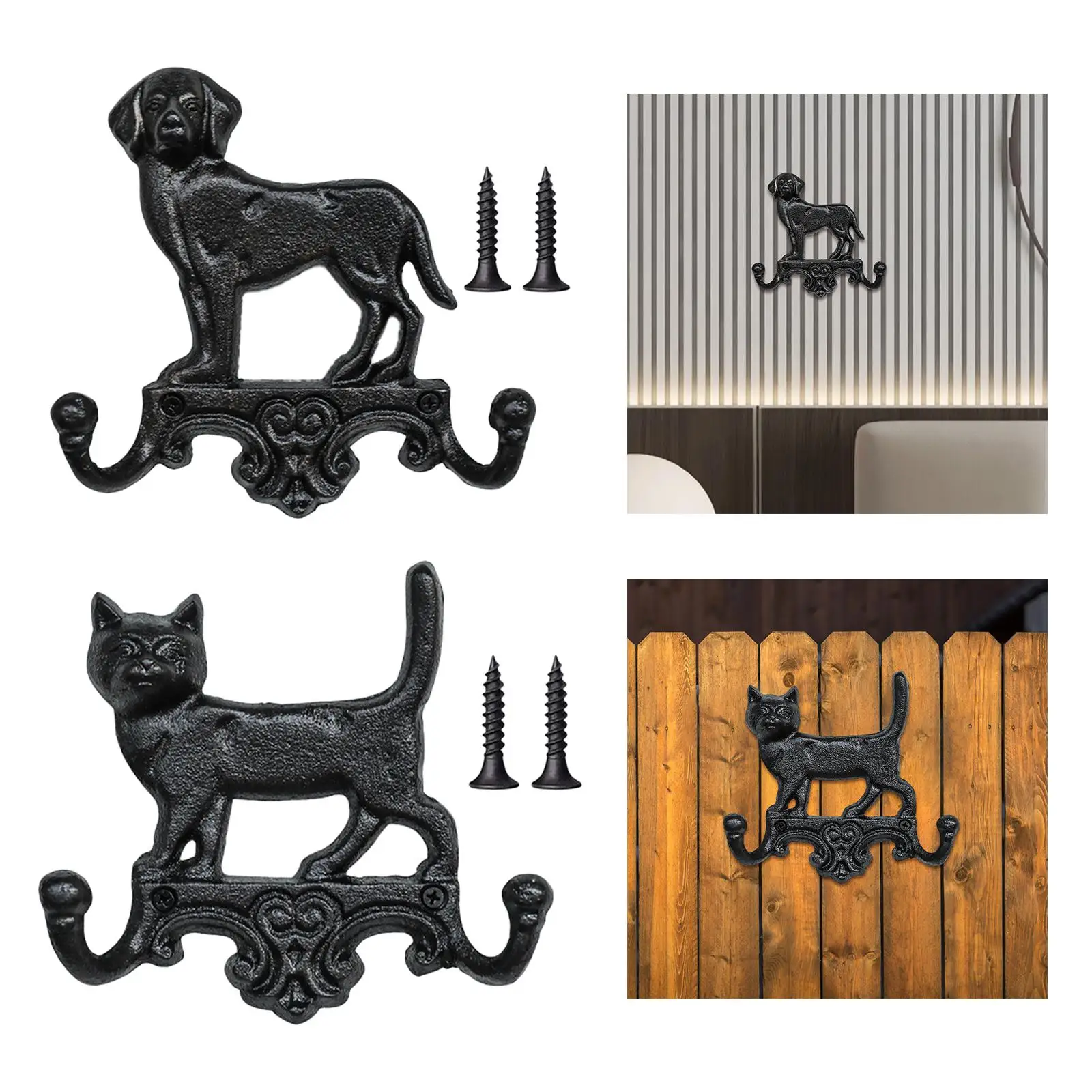 Nordic Cast Iron Wall Hook Retro Hanging Decor Vintage Animal Shape Outdoor Key Hook Garage Holder Utility Hook Double Hook