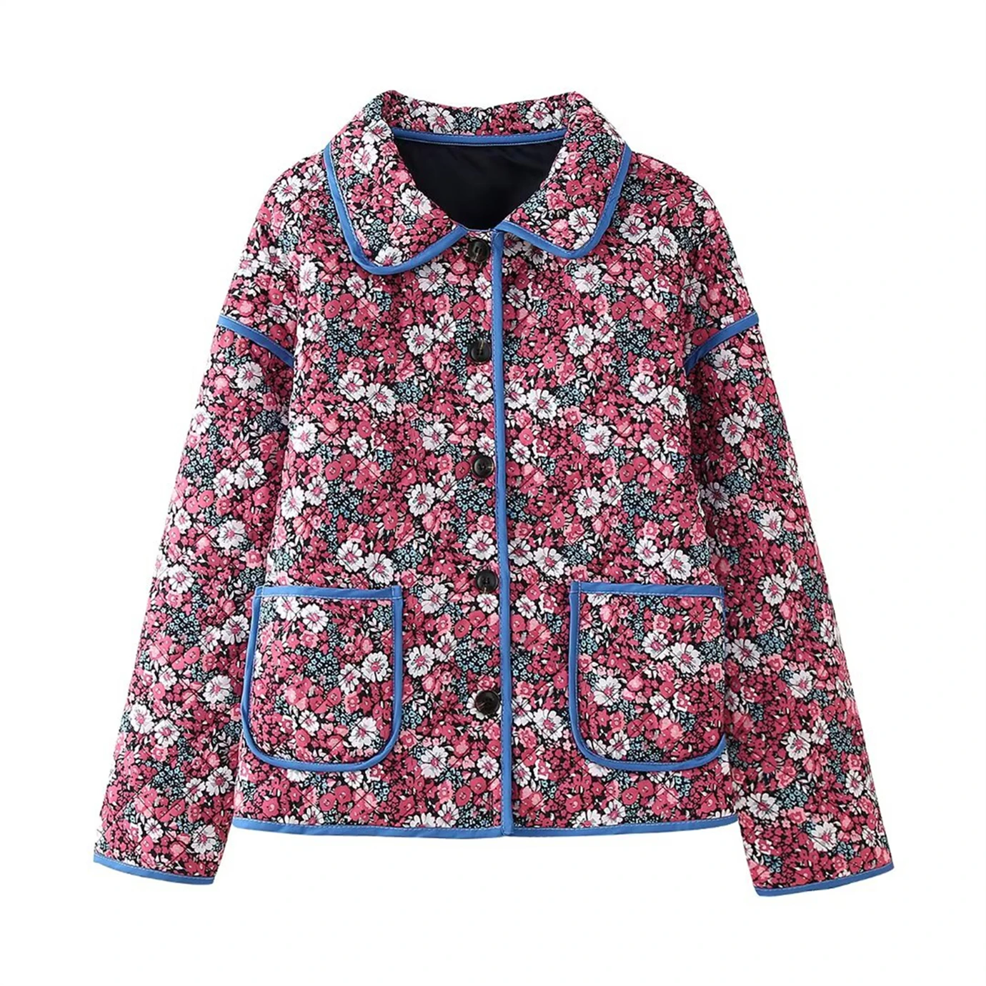 

Women's new cotton coat lapel design double pocket single-breasted design sweet and retro women's floral cotton coat jacket