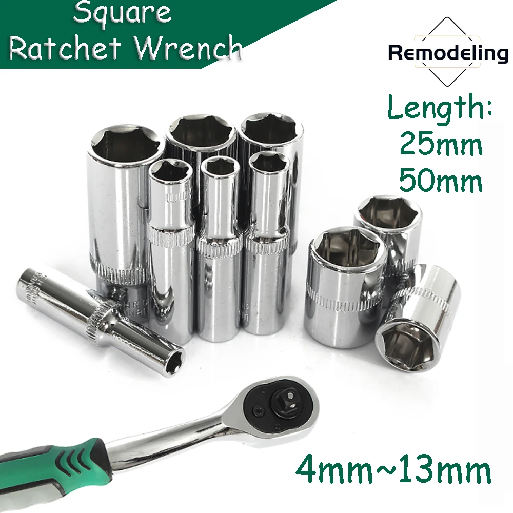 

4~13mm Ratchet Bit Set Hex Socket Bit 25/50mm Length Metric Wrench 1/4" Drive Wrench Hex Extension Bar Ratchet Repair Hand Tool