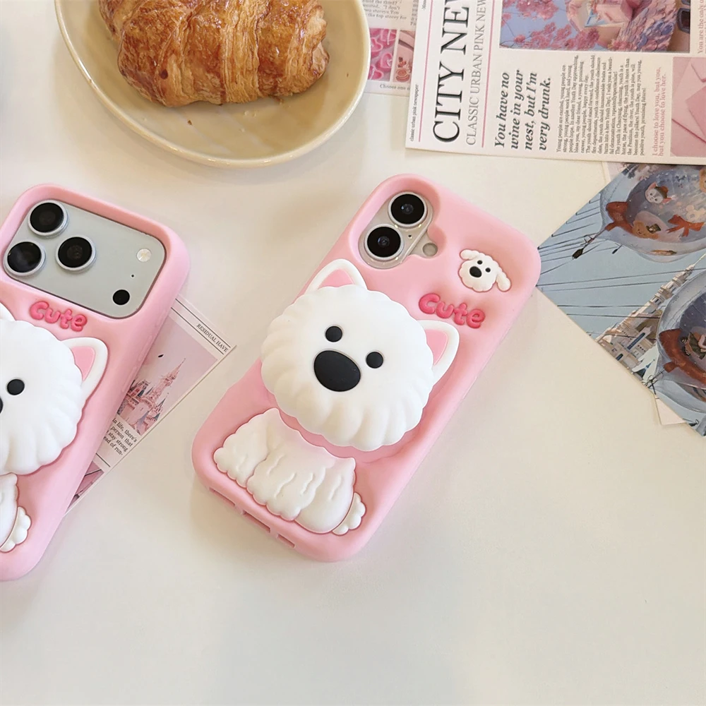 Niedliche 3D-Cartoon-Hund-Halterung Weiche Silikon-Handyhülle für iPhone 18 17 16 15 14 13 12 Pro Max Stoßfeste Standhalterung – Detail 8