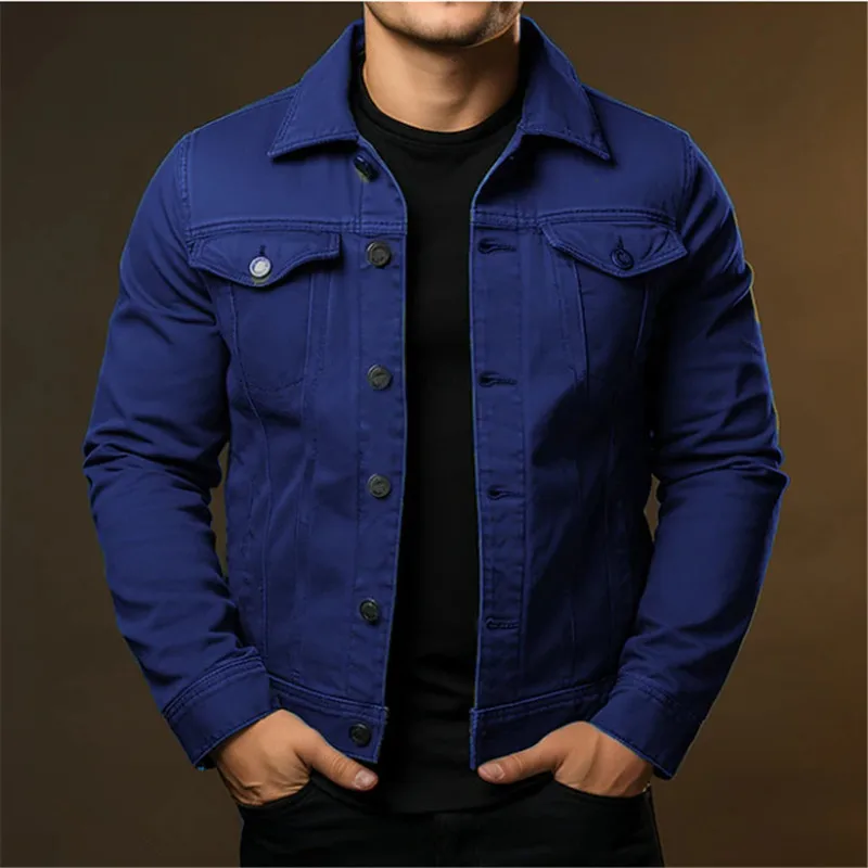 Men\'s Fashion Casual Denim Jackets Spring Autumn Solid Turn Down Collar Streetwear Jean Outwear Coats Male Daily Denim Jacket