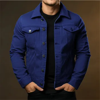 Men's Fashion Casual Denim Jackets Spring Autumn Solid Turn Down Collar Streetwear Jean Outwear Coats Male Daily Denim Jacket 2
