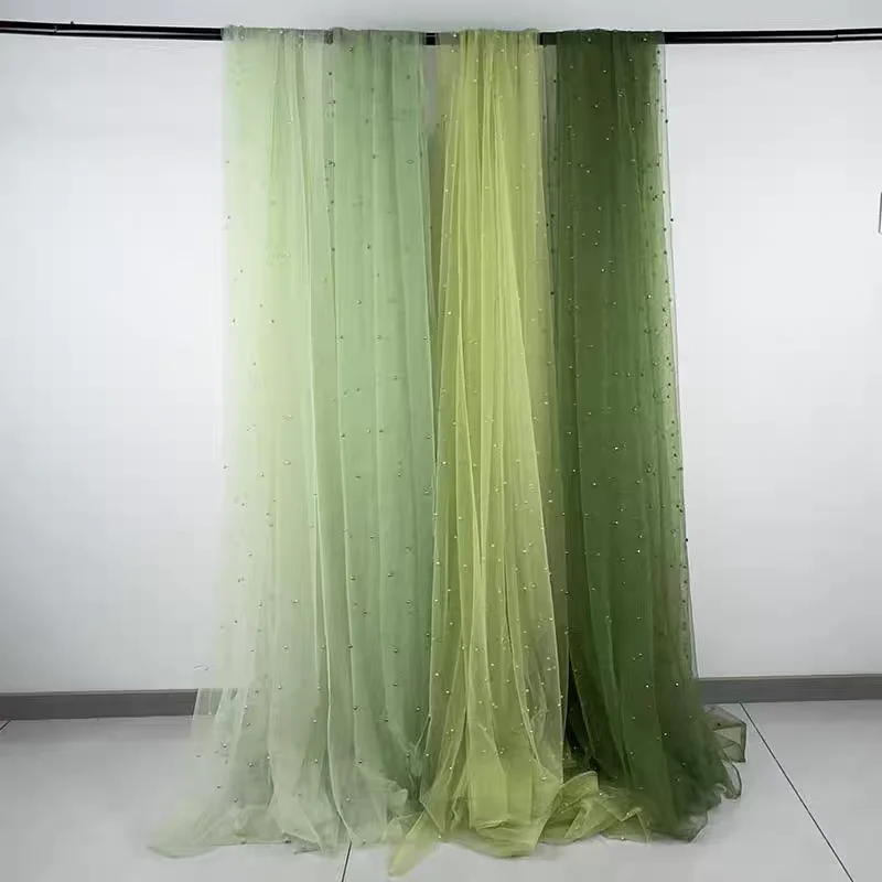 

Sage Green Tulle Fabric with Pearl Bead for Bridal Veil Lace,Wedding Dress,Party Decor,Costume,Table Runner Tablecloth Decor
