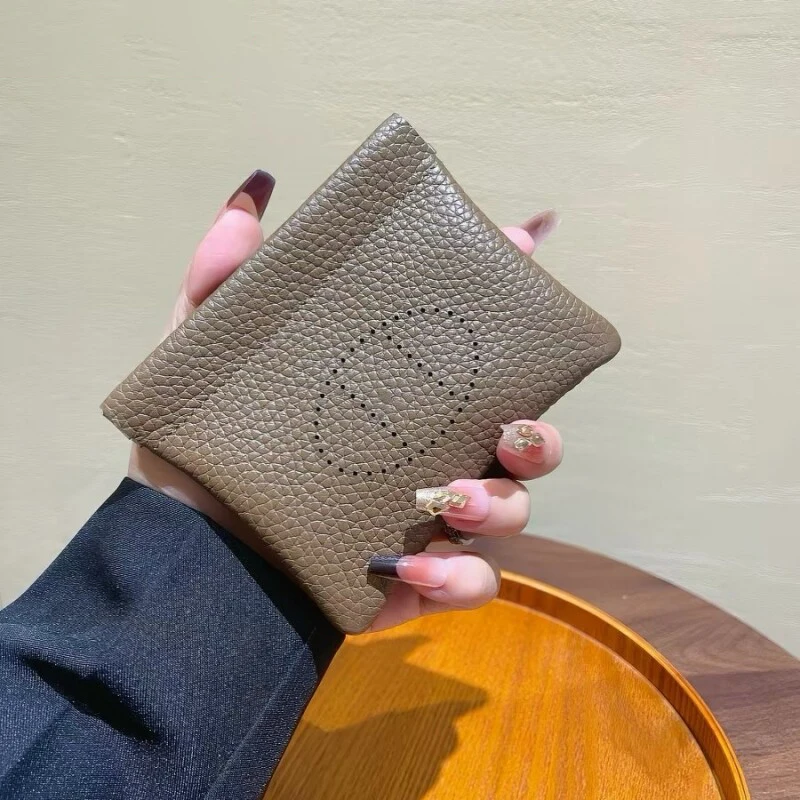 Genuine Leather Coin Purse Togo Cowhide Hollow out Card Holder Car Key Lipstick Storage Elegant Document Bag