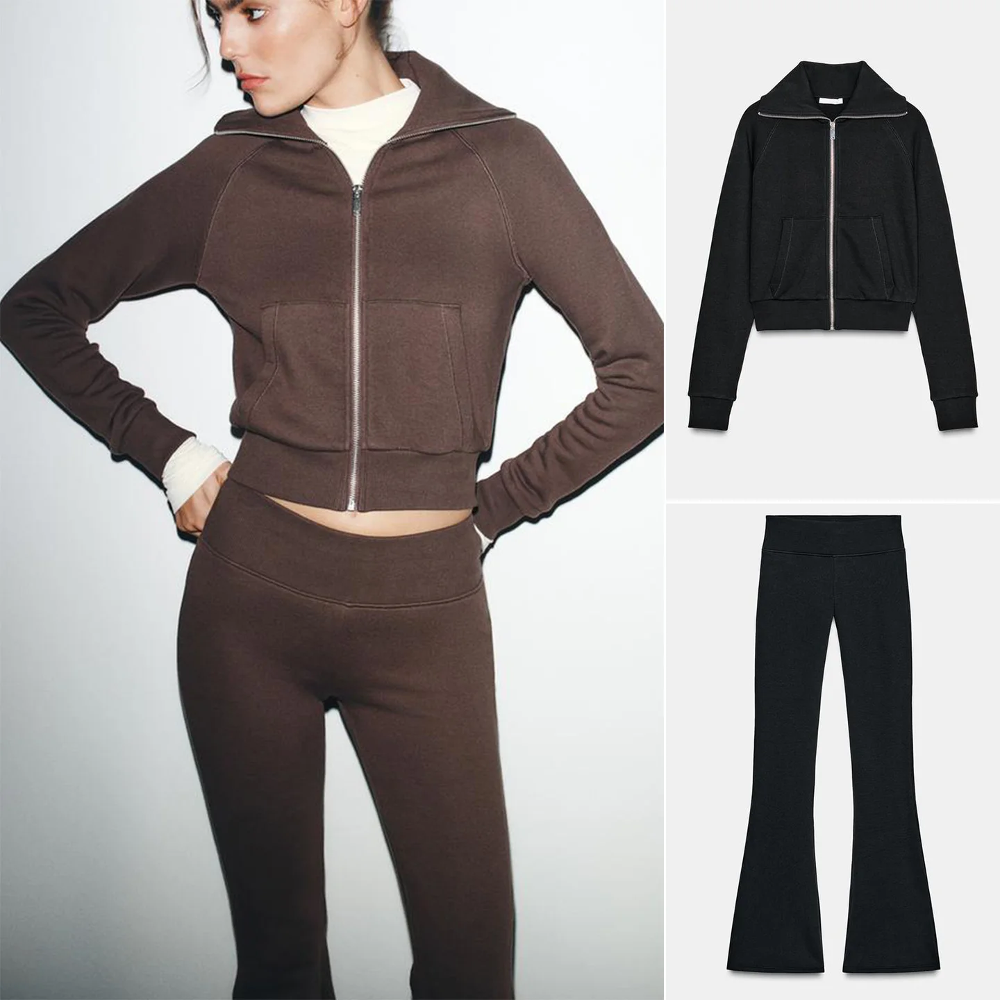 Faion Autunno Set da donna a vita alta con patta Colletto lungo con cerniera Fce Jaet e pantaloni lunghi Abito casual a due pezzi