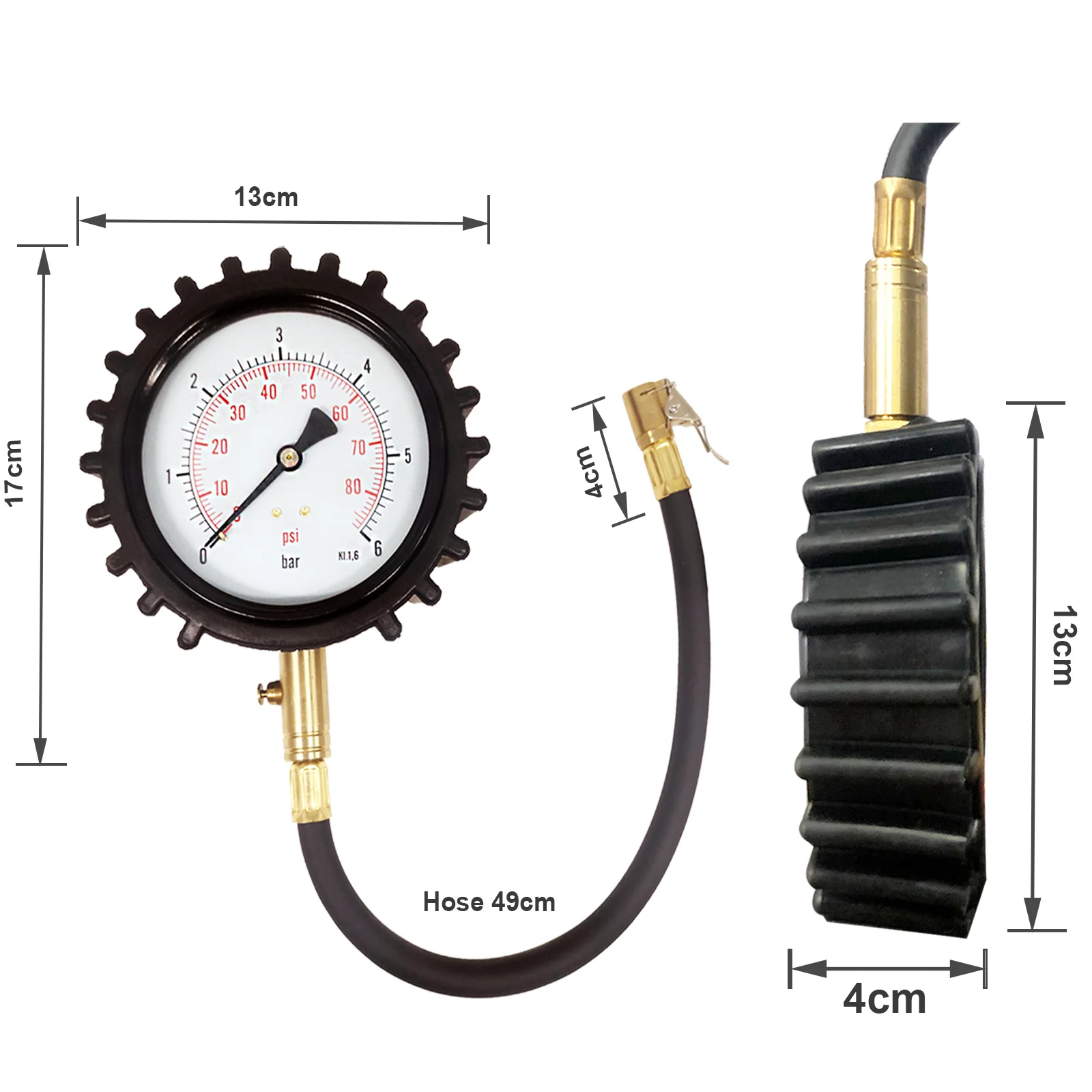 ATsafepro 4 Inch Tire Pressure Gauge 87 PSI 140 PSI 200PSI Accuracy Analog Pressure Gauge Clip On Air Chuck Racing Tyre Gauge