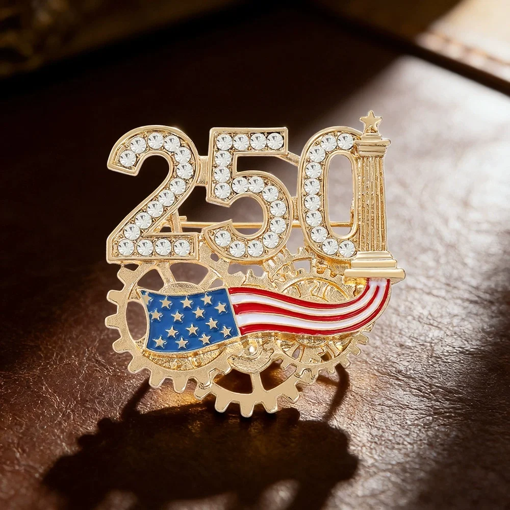 USA Independence Day Brooches For Women Unisex Enamel Rhinestone American 250-year Flag Brooch Pins
