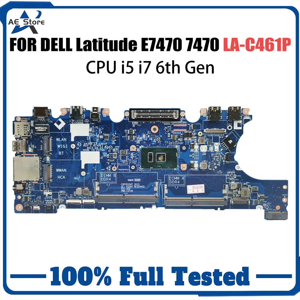 

Laptop Motherboard For DELL Latitude E7470 7470 0VNKRJ 0DGYY5 03GMP2 0V2N4V LA-C461P 0YDW8F Computer Mainboard CPU I5 I7 6th Gen