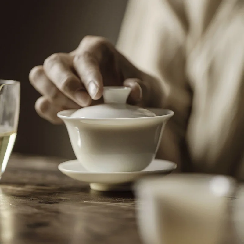 100ml White Porcelain Gaiwan With Saucer San Cai Covered Bowl Traditional Chinese Kung Fu Tea Brewing Teaware