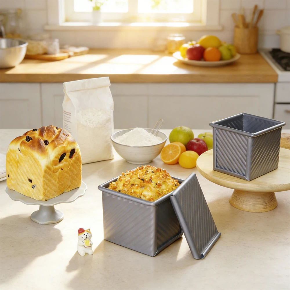 Non-Stick Pullman Loaf Pan with Lid - Carbon Steel 250g Corrugated Bread Toast Baking Mold for Perfectly Baked Bread Toast view 5