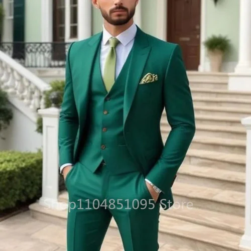 Imagen 2 del producto Trajes de hombre, chaqueta elegante con solapa de pico, esmoquin para novio, chaqueta de 3 piezas, chaleco y pantalones, conjunto Formal, traje para hombre para graduación de negocios