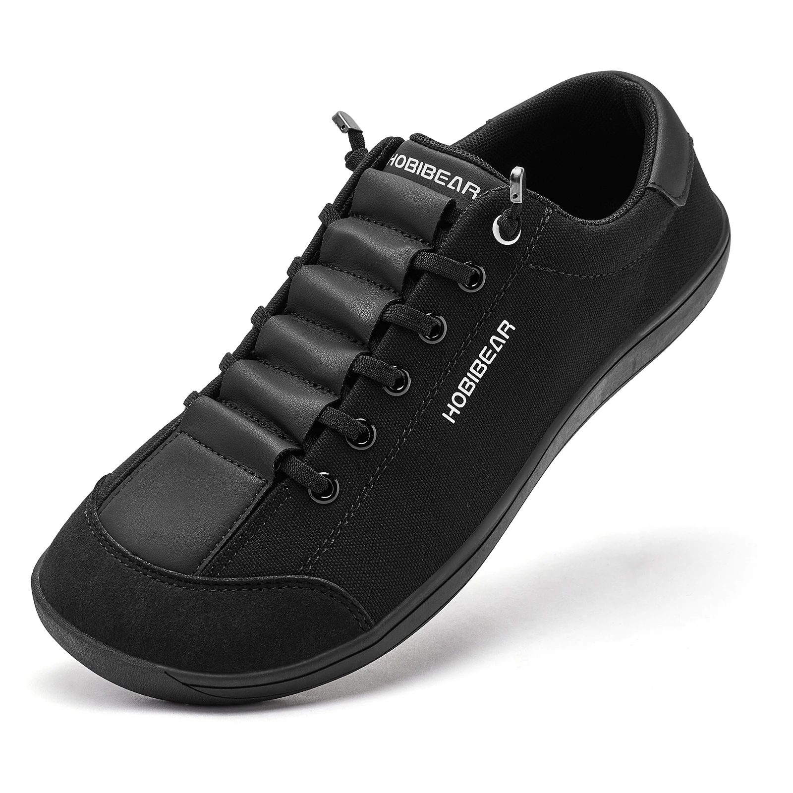 HOBIBEAR Mens Wide Toe Barefoot Shoes Minimalist Canvas Sneakers Lightweight Adjustable Slip On Walking Shoes