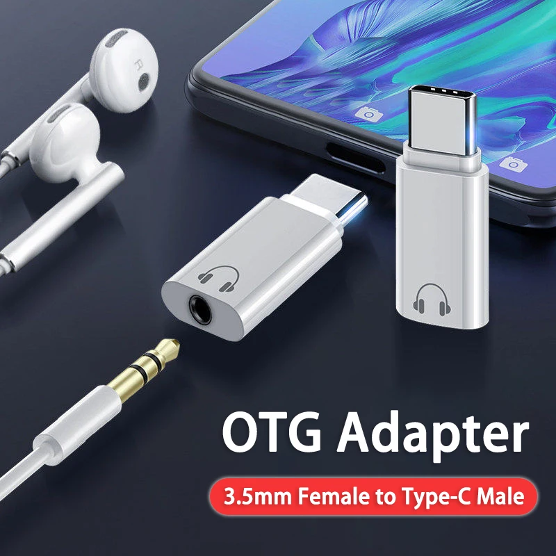 2PCS Type C Male to 3.5mm Female Adapter For Macbook Samsung Xiaomi Redmi Huawei Honour 3.55mm Wired Earphone Converter OTG