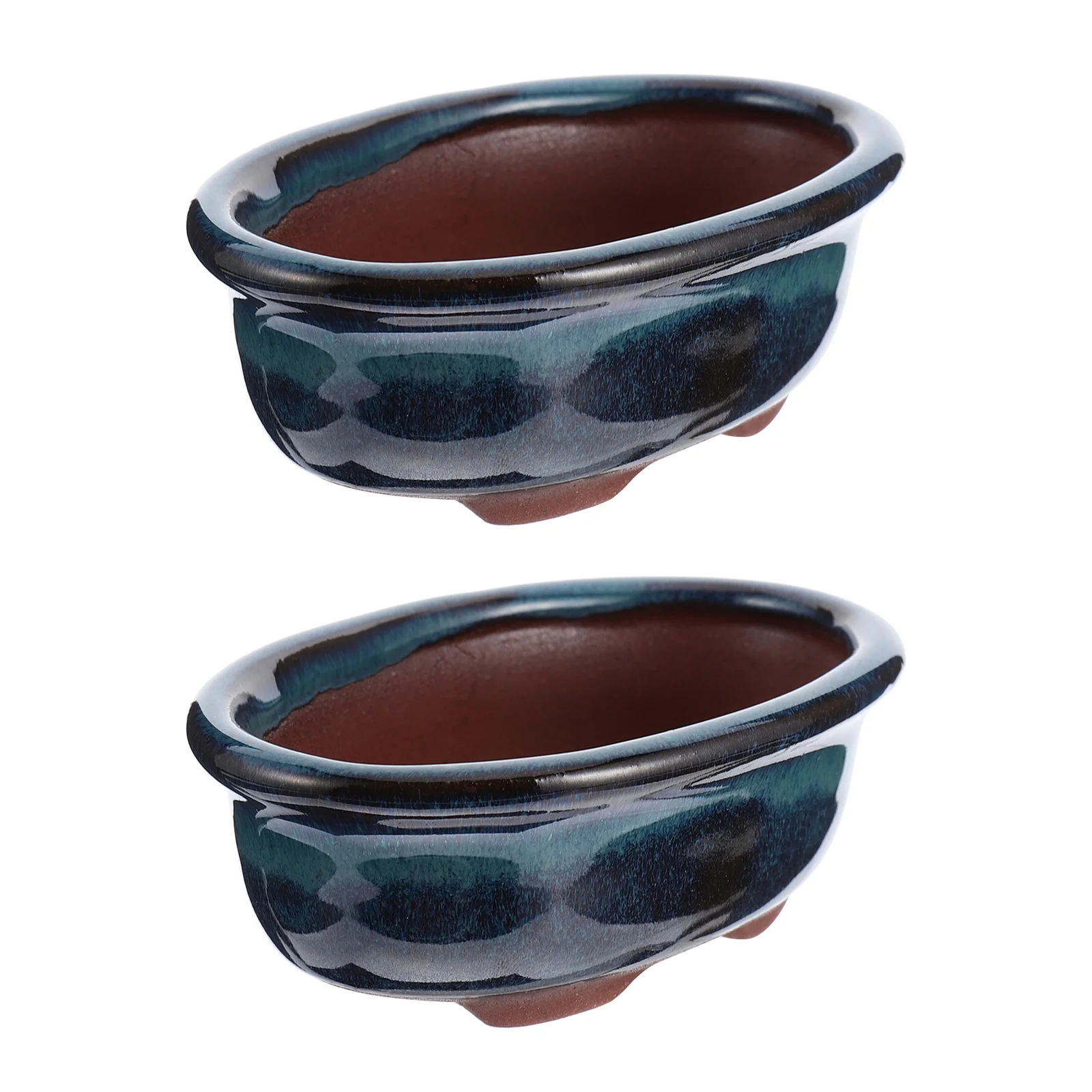 

2 Pcs Purple Clay Flower Pot Plants Glazed Bonsai Ceramic Planter Decoration Ceramics Flowerpot Adornment Table Ornament