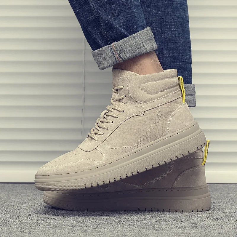 

New Men Genuine Leather Casual Shoes Fashion High Top Flat Skate Shoes Man Street Cool Short Boots