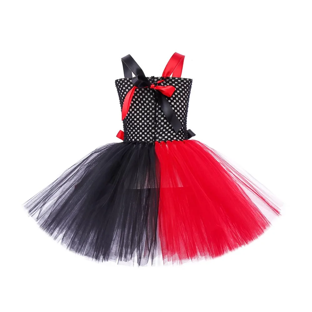 2024 Girls Clown Joker Costume Kids Cruella De Vil Fancy Dress Birthday Children Tutu Dress Halloween Villain Fantasy Cosplay