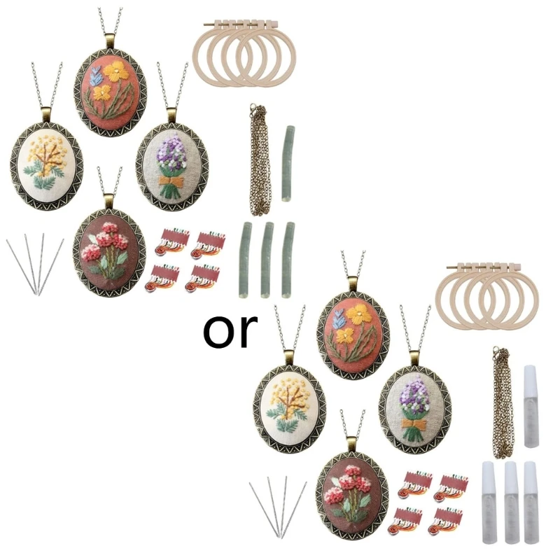 

Embroidery Pendant Kits 4-Pack Embroidery Starter with Hoop Patterns and Instructions DIY Jewelry for Cross Stitch K 57BD