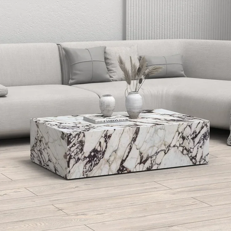 Coffee Table With Side Table Set, Naure Marble Modern Office Cube High Quality Viola Plinth Coffee Table