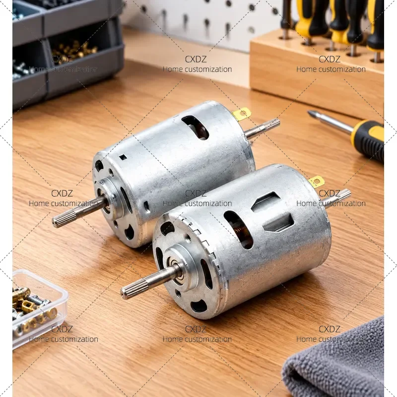 2pcs 755 DC Motor 12V-24V Medium Low Speed Double Ball Bearing Built-in Cooling Fan Knurled Shaft for DIY Projects
