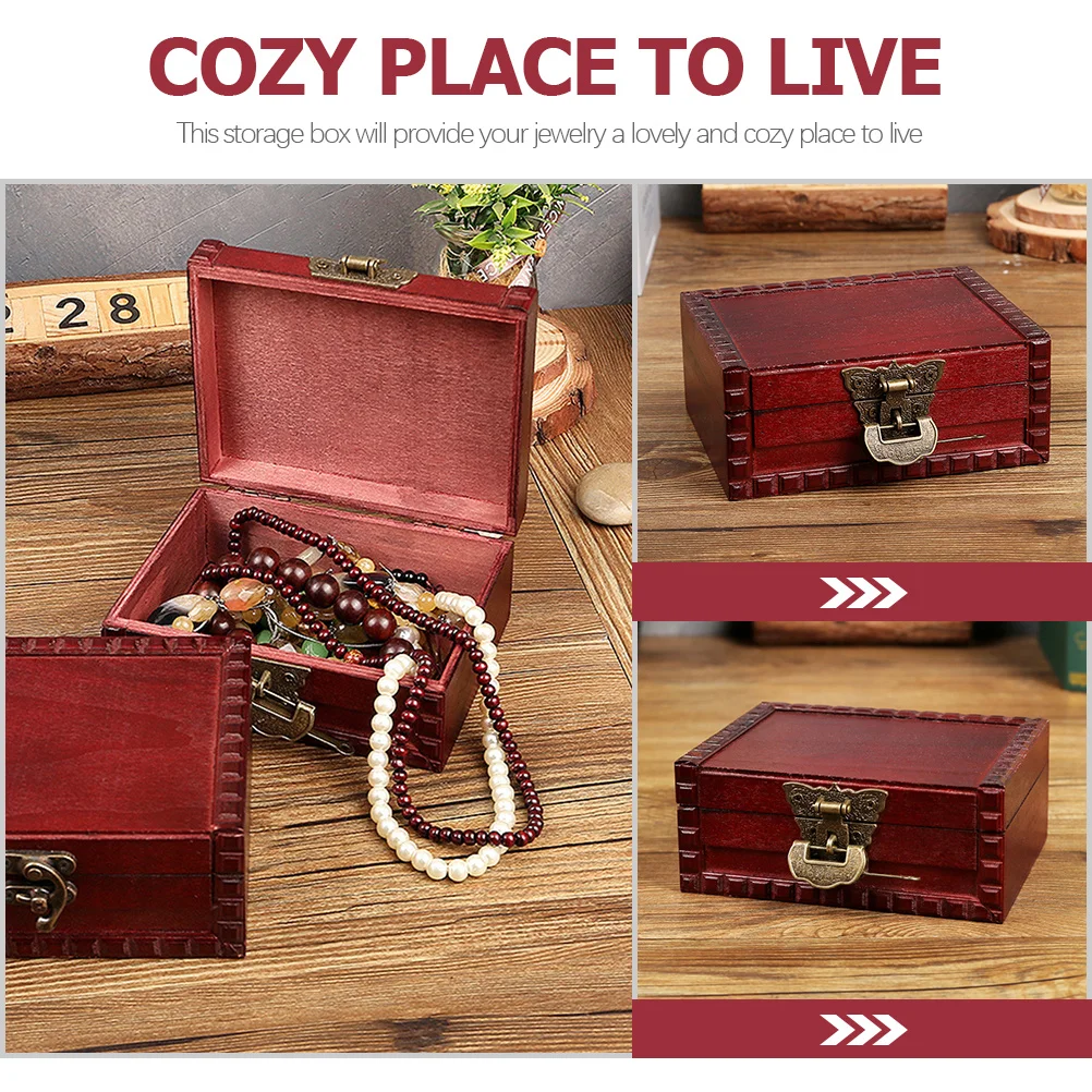 

1pc Jewelry Storage Box Wooden Retro Organizer Lock For Earrings Necklaces Rings Bracelets Portable Jewelry Holder Vintage Case
