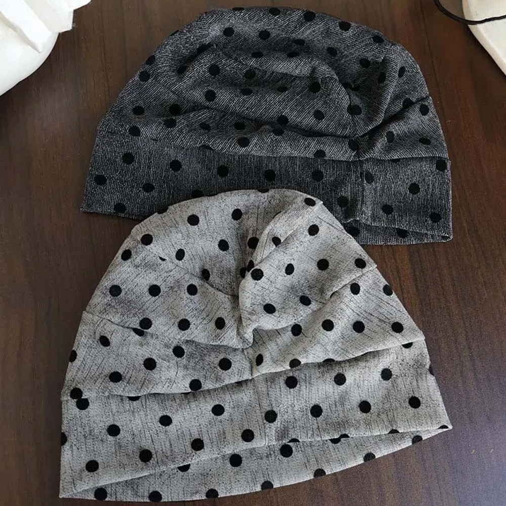 Retro Polka Dot Beanie Elastic Soft Vintage Pullover Hat Versatile Lightweight Windproof Head Wrap Bad Hair Days