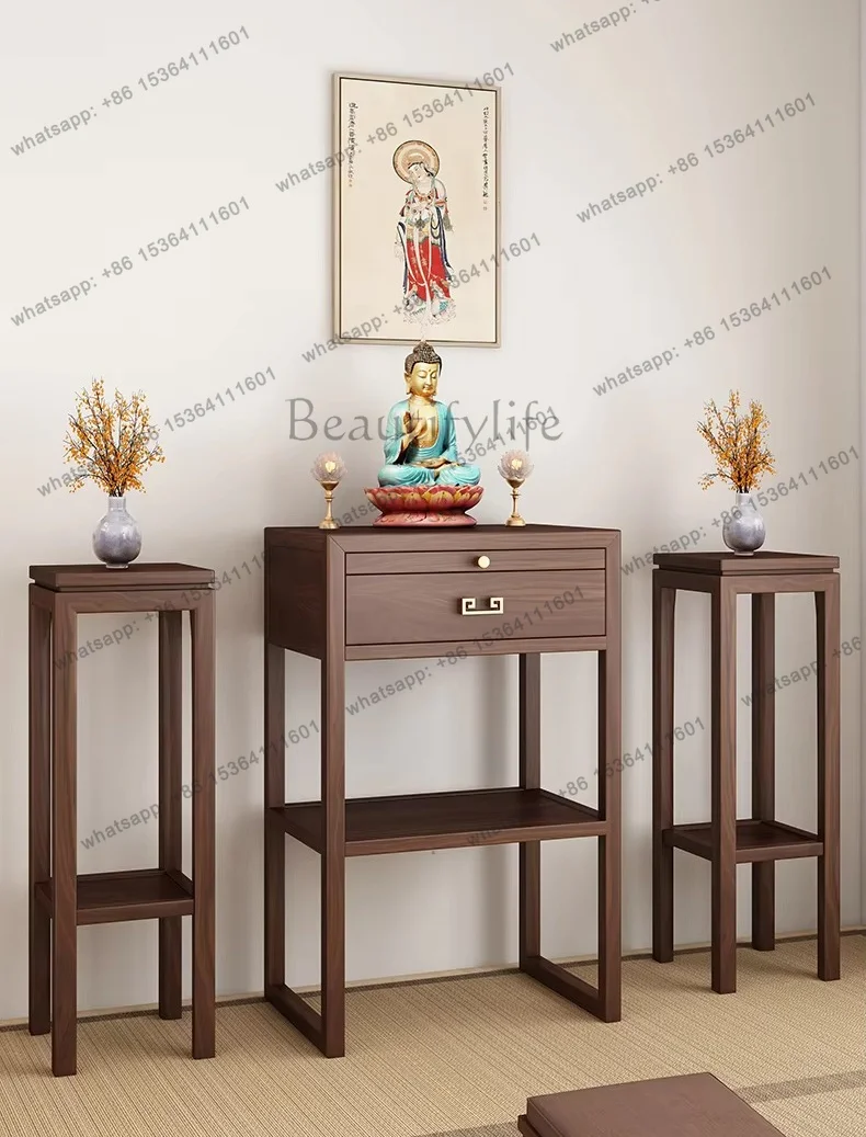 PG     black walnut Chinese solid wood small offering table incense case household Buddha table Guanyin Buddha table